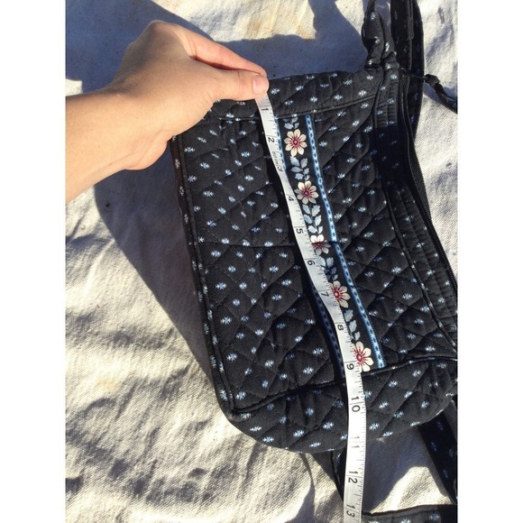 Vera Bradley womens fabric purse satchel 11” 11 in handbag black blue floral - Picture 12 of 16